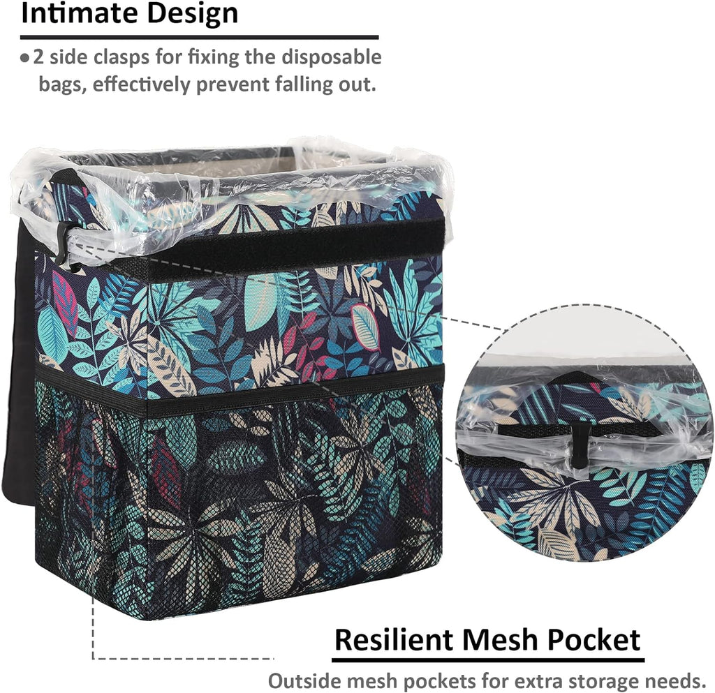 Vankor Trash Can for Car, Trash Bag Bin Hanging Waterproof Automotive Leak Proof Vehicle Garbage Cans Colorful Leaves