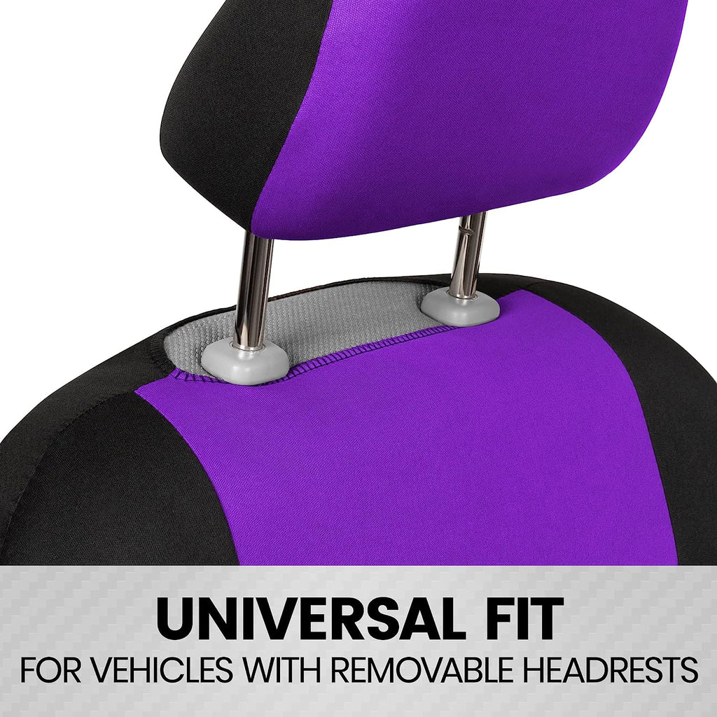 BDK PolyPro Car Seat Covers Full Set in Purple on Black – Front and Rear Split Bench Seat Covers for Cars, Easy to Install Car Seat Cover Set, Car Accessories for Auto Trucks Van SUV