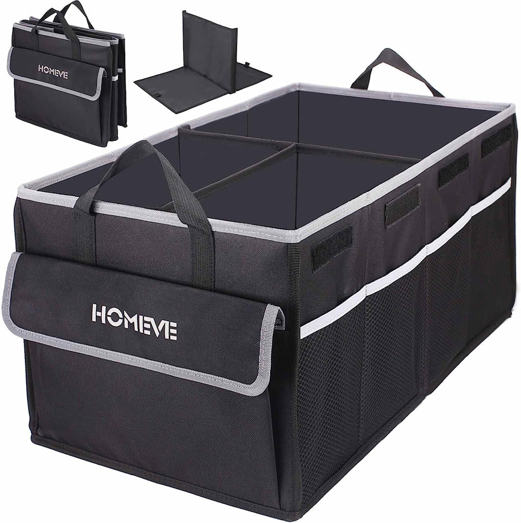 Homeve Trunk Organizer for Car, Collapsible Storage Box, Trunk Storage Organizer, 3 Compartment, Multi Pockets, Suitable for Any Car, SUV, Mini-Van Model Size, Black