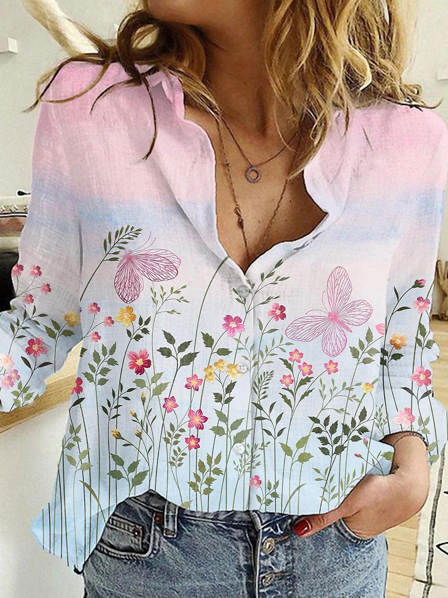Spring Fashion Long-sleeved Printed Shirt Loose Plus Size Women's Clothing