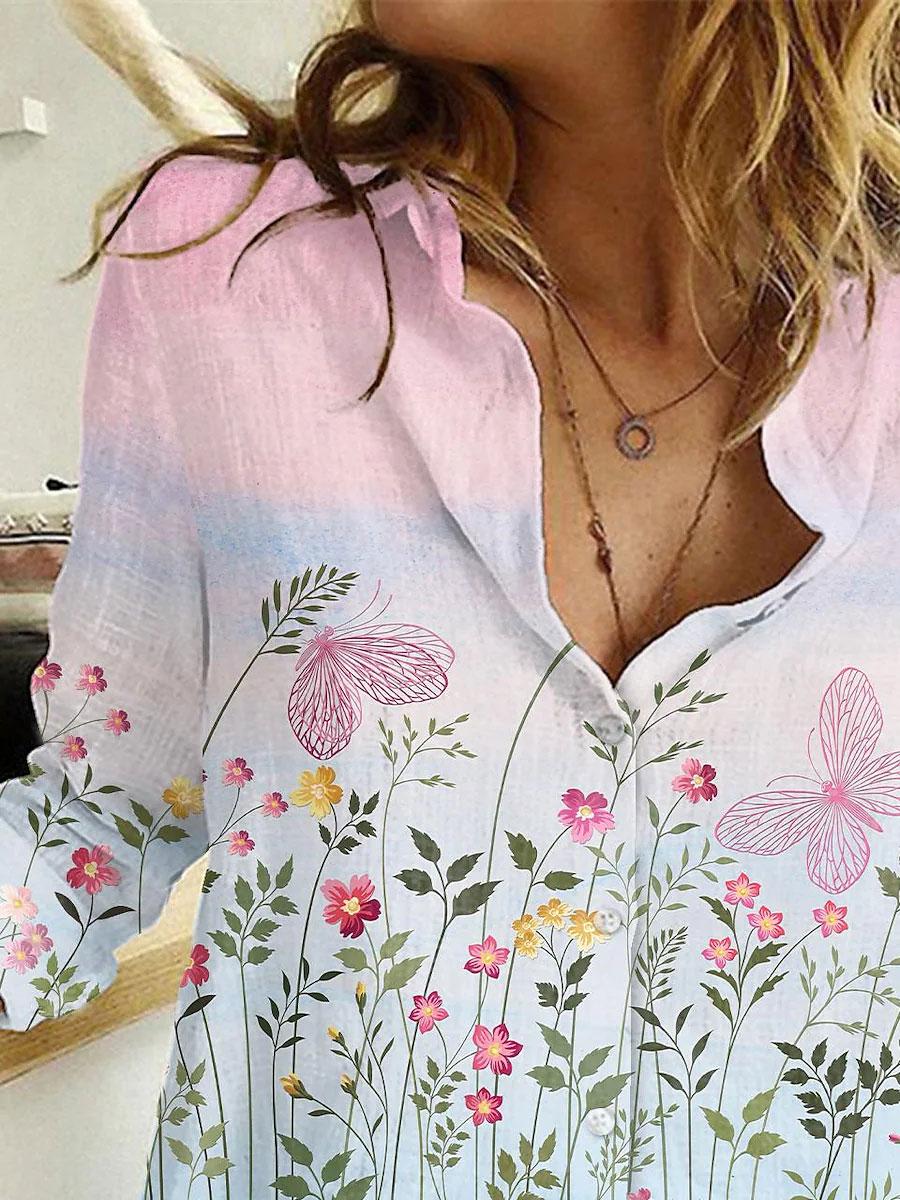 Spring Fashion Long-sleeved Printed Shirt Loose Plus Size Women's Clothing