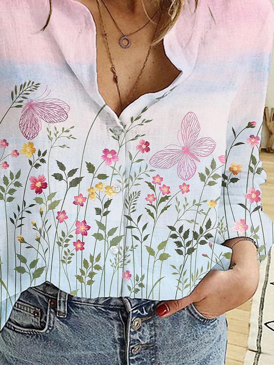 Spring Fashion Long-sleeved Printed Shirt Loose Plus Size Women's Clothing