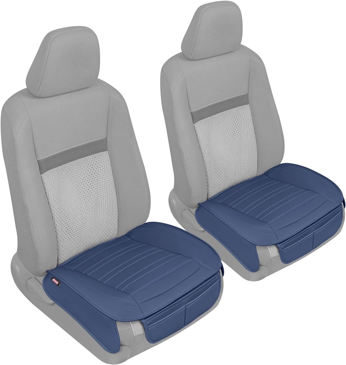 Motor Trend Seat Covers for Cars Trucks SUV, Faux Leather 2-Pack Blue Padded Car Seat Covers with Storage Pockets, Premium Interior Car Seat Cover