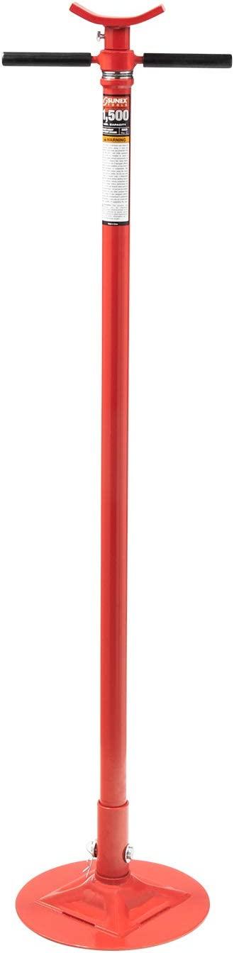 Sunex 6809A, Underhoist Support Stand, ¾ Ton Capacity, 12 Inch Diameter Base, Contoured Saddle, Bearing Mounted Spin Handle, Self-LocACME Threaded Screw, Supports Vehicle Components