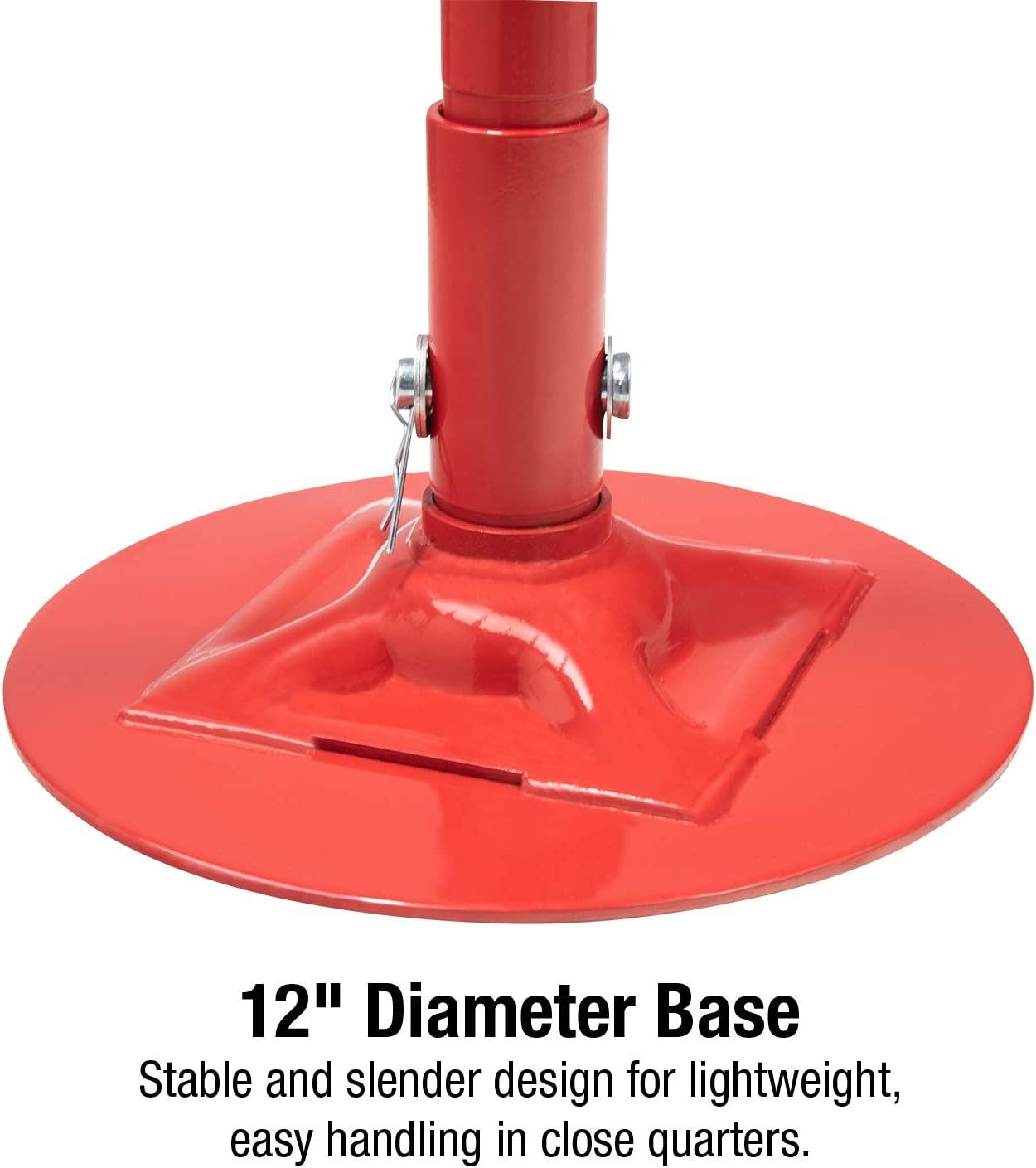 Sunex 6809A, Underhoist Support Stand, ¾ Ton Capacity, 12 Inch Diameter Base, Contoured Saddle, Bearing Mounted Spin Handle, Self-LocACME Threaded Screw, Supports Vehicle Components