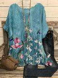Round Neck Printed Loose Casual Short-sleeved Blouse