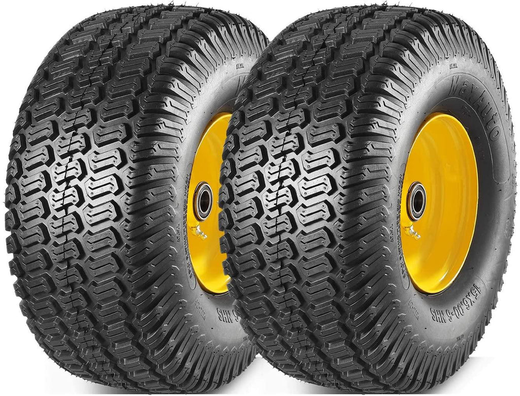 MaxAuto 2 Pcs Lawn Mower Tires 15x6.00-6 with Wheel for Riding Mowers, 3" Offset Hub Long with 3/4" bearings(WILL NOT FIT ON TRAILERS)