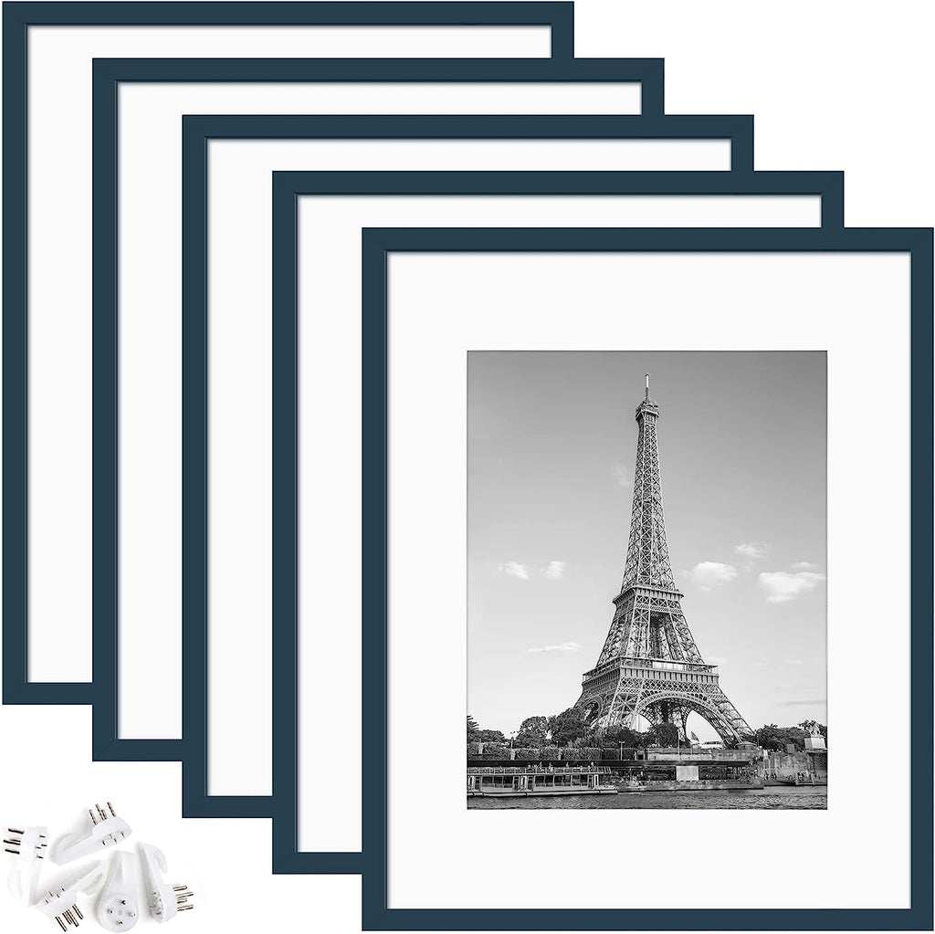 upsimples 16x20 Picture Frame Set of 5, Display Pictures 11x14 with Mat or 16x20 Without Mat,Wall Gallery Poster Frames,Navy Blue