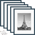 upsimples 16x20 Picture Frame Set of 5, Display Pictures 11x14 with Mat or 16x20 Without Mat,Wall Gallery Poster Frames,Navy Blue