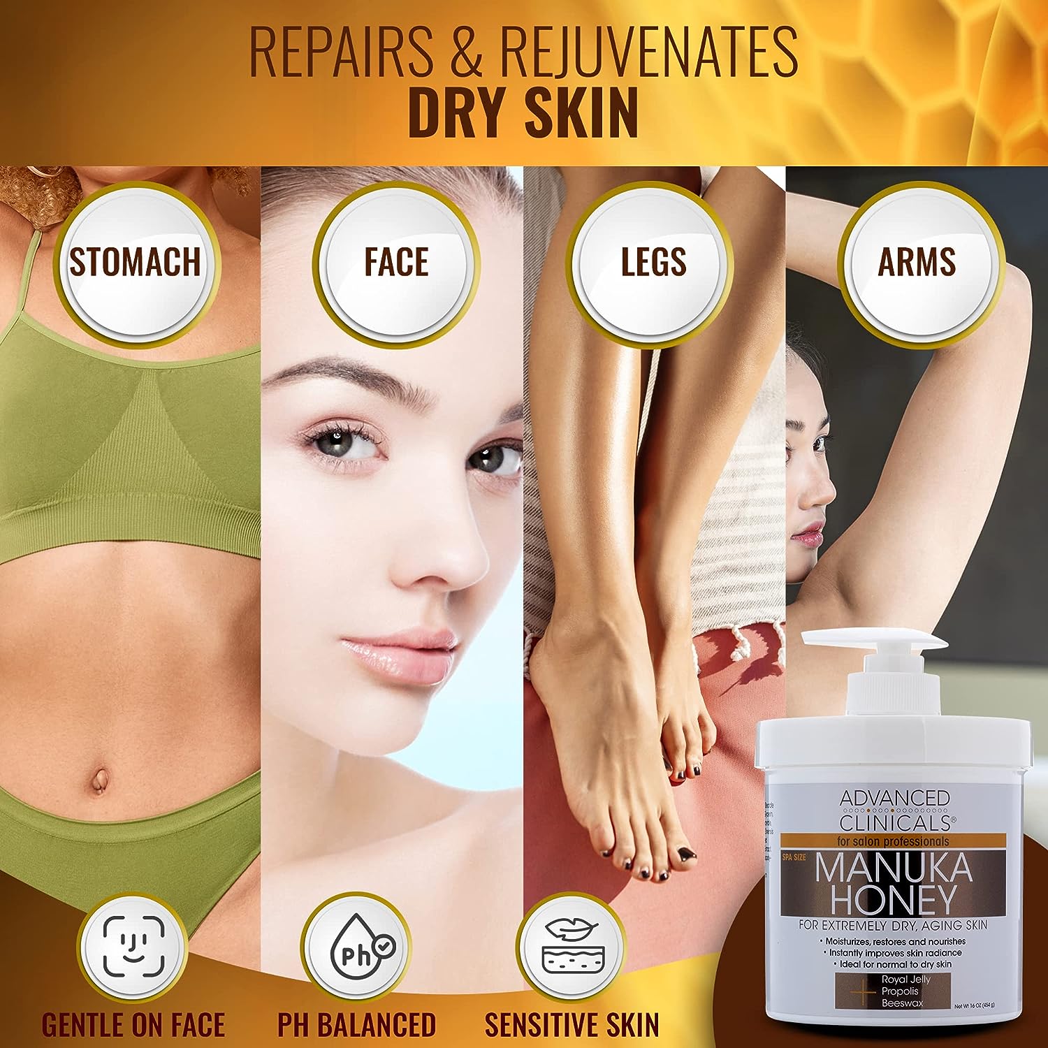 Advanced Clinicals Manuka Honey Cream W/Collagen Face Moisturizer &amp; Body Butter Lotion For Dry Skin | Intense Firming &amp; Hydrating Miracle Balm Skin Care Moisturizing Lotion For Women &amp; Men | 2-Pack