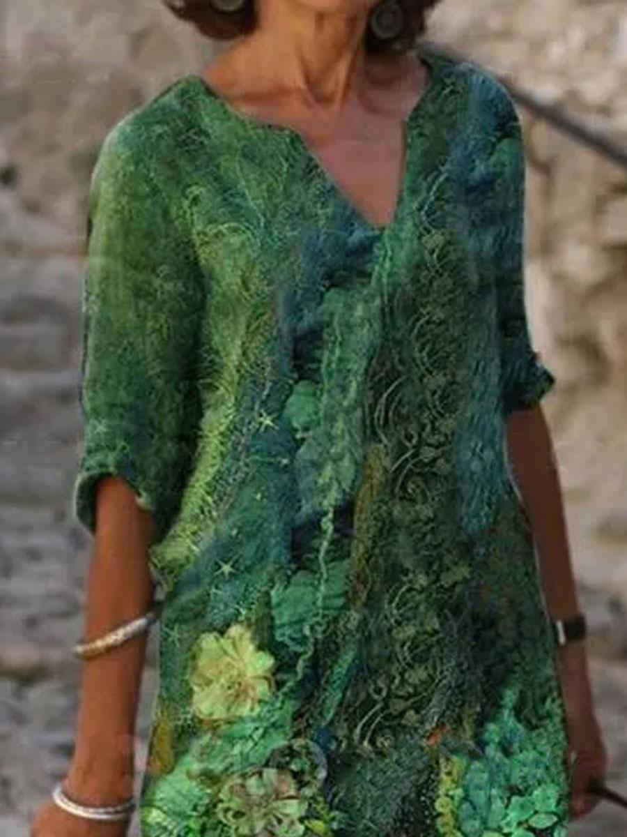 Women'S V-neck Floral Print Fashion Short Sleeve Shift Dress