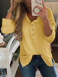Simple V-Neck Long-Sleeved Split T-Shirt