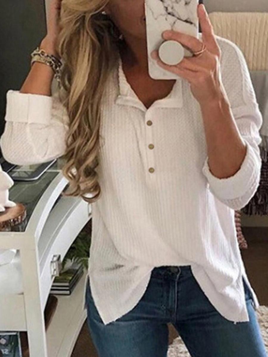 Simple V-Neck Long-Sleeved Split T-Shirt