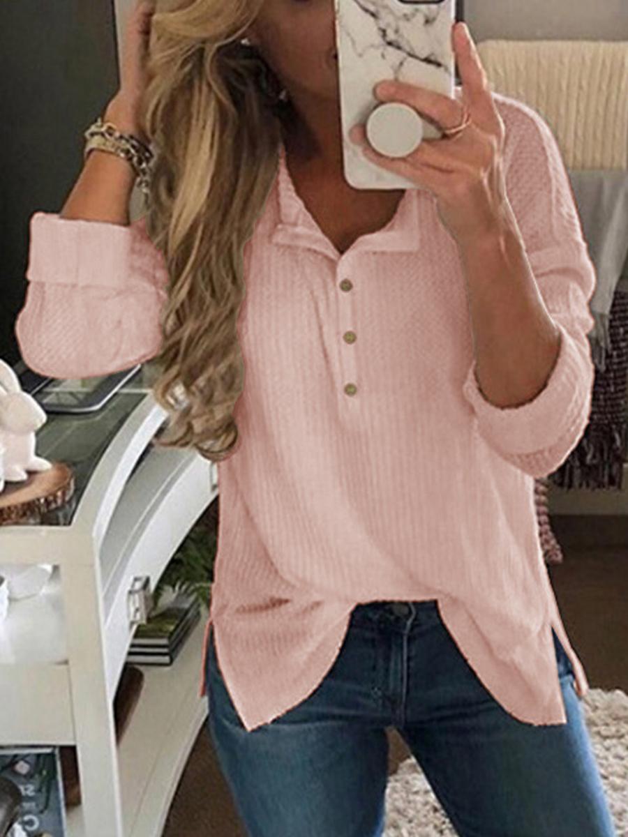 Simple V-Neck Long-Sleeved Split T-Shirt