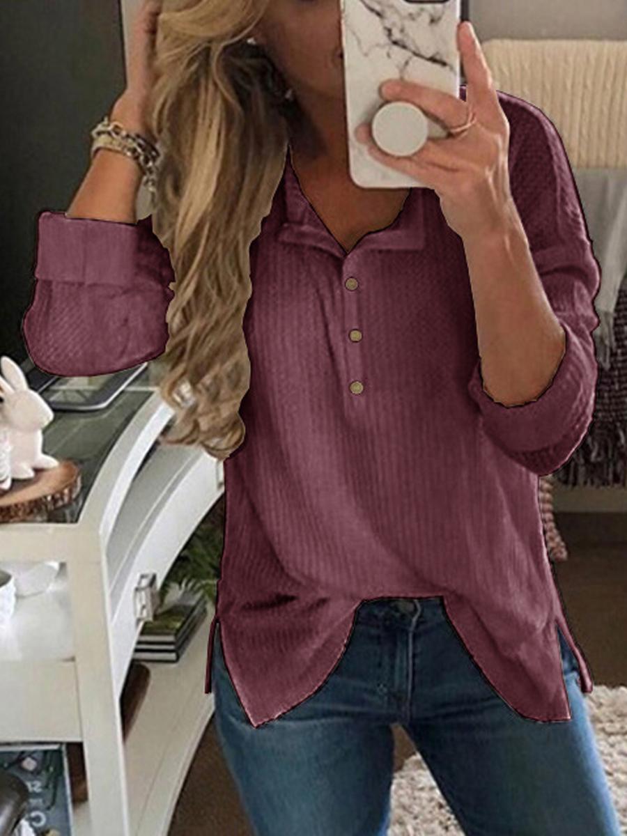 Simple V-Neck Long-Sleeved Split T-Shirt