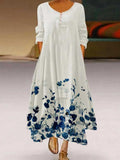 V-neck Loose Casual Floral Print Long Sleeve Maxi Dress