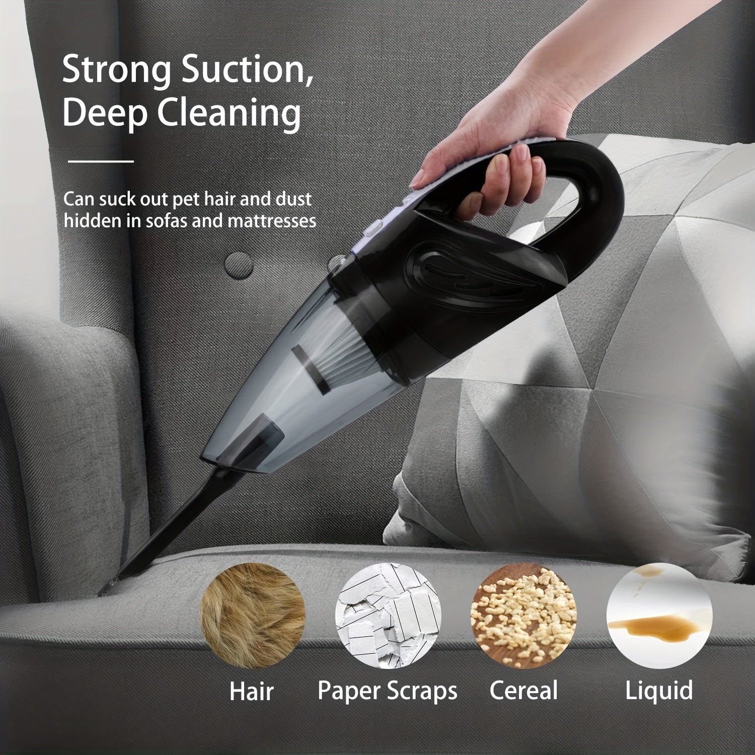 Handheld Vacuum Cleaner, Cordless Rechargeable Lightweight Portable Mini Hand Vac With Powerful Cyclonic Suction For Wet Dry Car Pet Hair Home Use