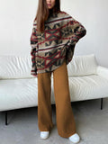 Women's Casual Retro Ethnic Geometric Print Suit