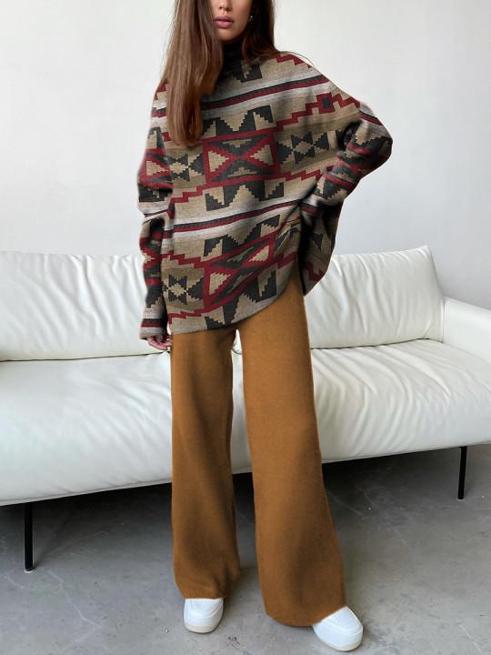 Women's Casual Retro Ethnic Geometric Print Suit