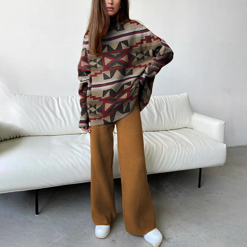 Women's Casual Retro Ethnic Geometric Print Suit