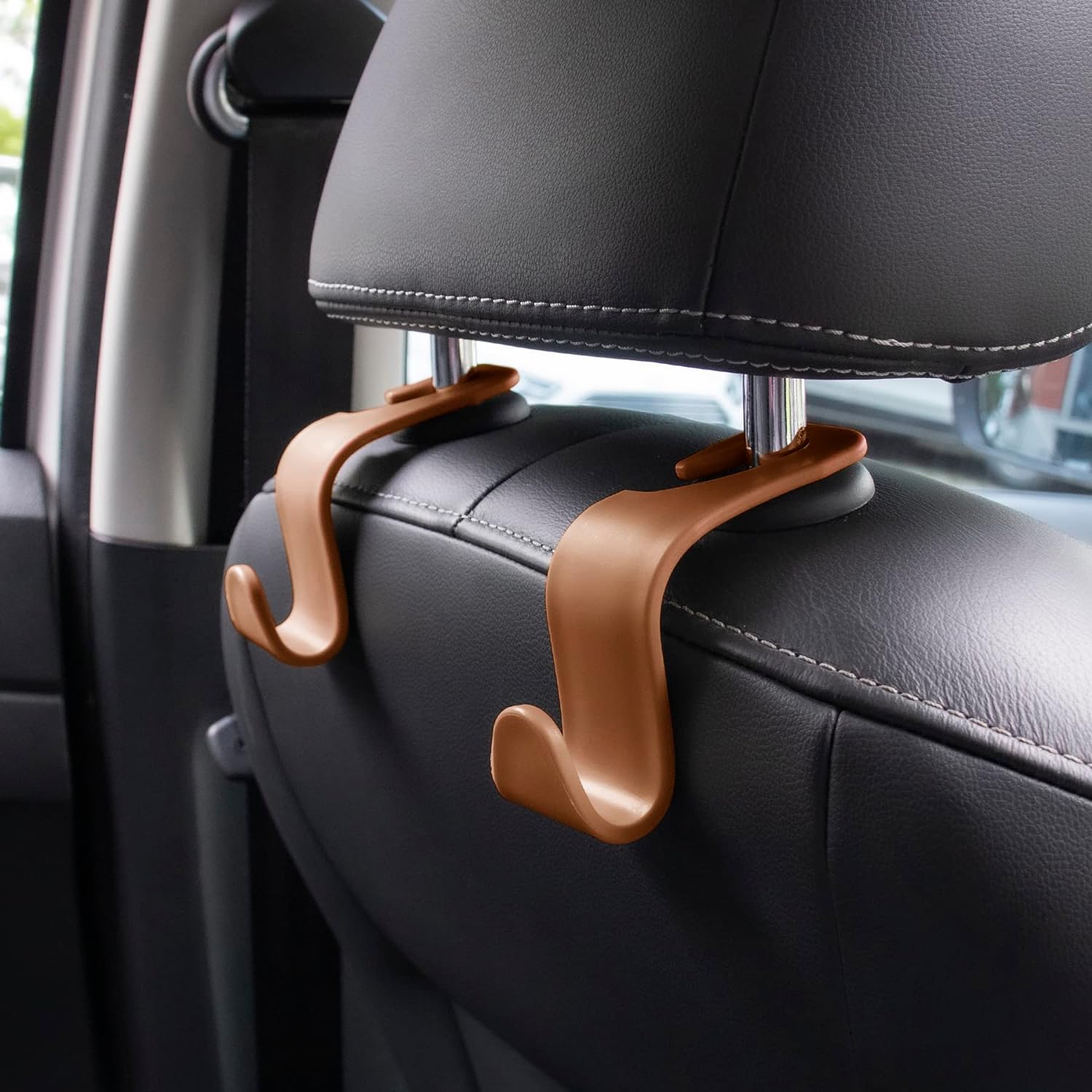 LivTee Car Seat Headrest Hook, Auto Seat Hook Hangers Organizer Interior Accessories for Purse Coats Umbrellas Grocery Bags Handbag, 4-Pack - Blown