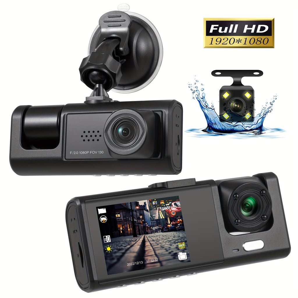 3 Camera Lens Car DVR 3-Channel Dash Cam HD 1080P Dash Camera Dual Lens Dashcam Video Recorder Black Box Car ParMonitoring Insede IR Night Vision