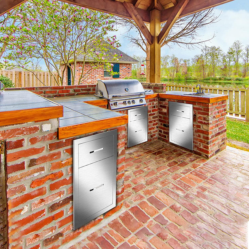 ROVSUN Outdoor Kitchen Access Drawers  Steel BBQ StoraDrawers with S
