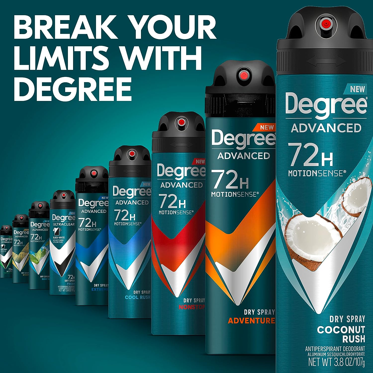 Degree Men Advanced Antiperspirant Deodorant Dry Spray Coconut Rush 3 Count 72-Hour Sweat and Odor Protection Deodorant for Men With MotionSense Technology 3.8 oz