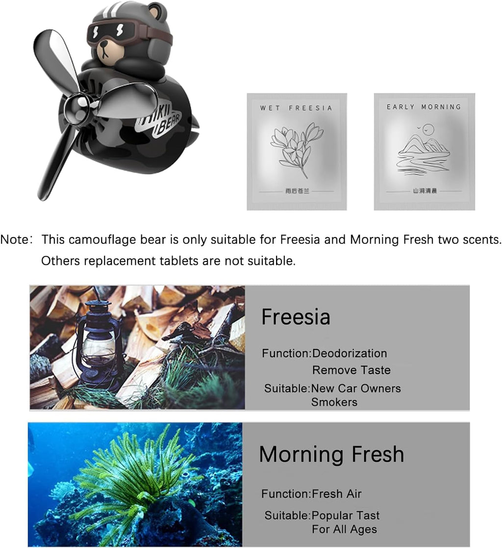 Cacacece Car Air Fresheners Cute Bear Pilot Car Diffuser Rotating Propeller Automotive Air Outlet Creative Car Perfume Air Freshener for Car(Replacement Refill Pads Only Use for Freesia&amp;Morning Fresh