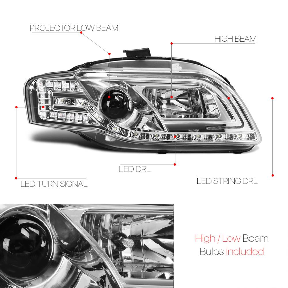 Projector Headlight White DRL Amber LED Signal for 05-08 Audi S4/A4 B7 06 07