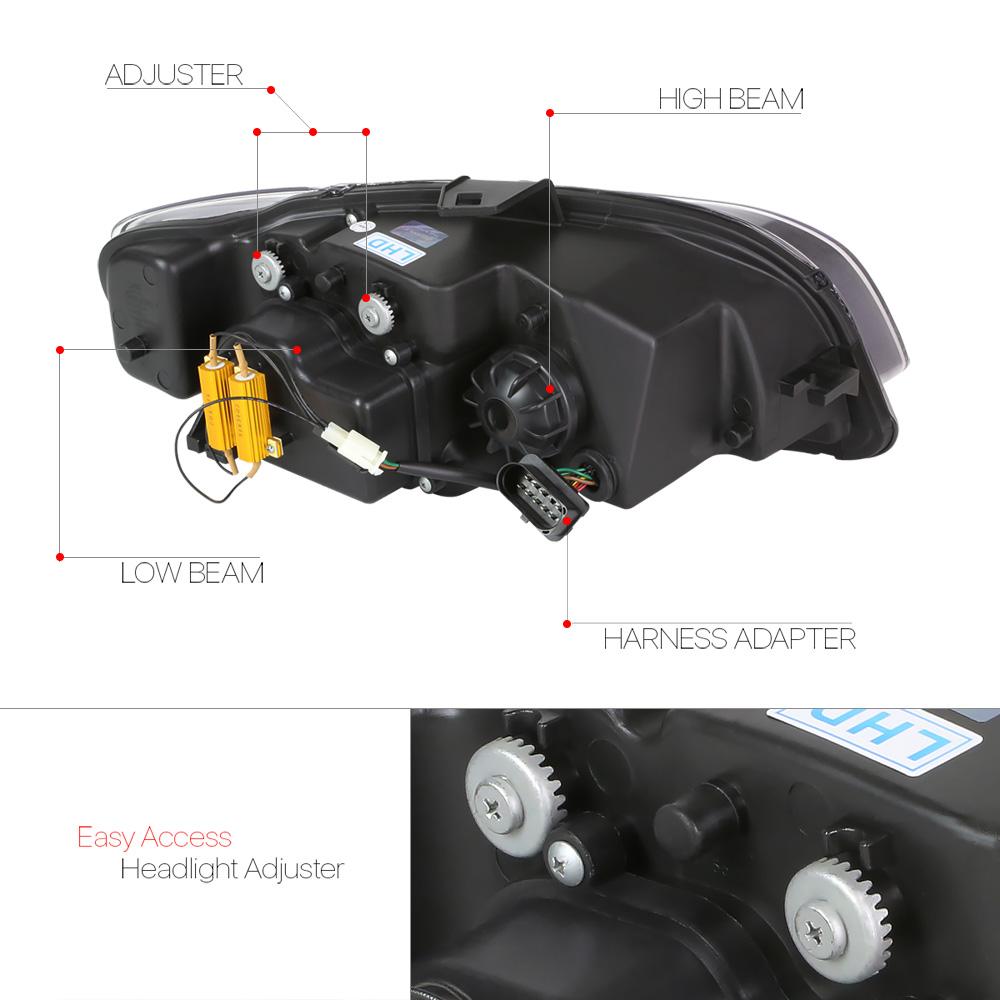 Projector Headlight White DRL Amber LED Signal for 05-08 Audi S4/A4 B7 06 07