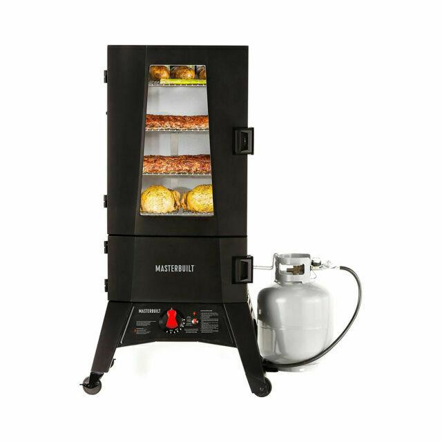 Propane Smoker,Thermostat Control, 40 Inch, chrome-coated SmoRacks, Black.