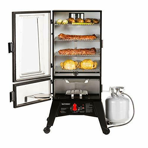 Propane Smoker,Thermostat Control, 40 Inch, chrome-coated SmoRacks, Black.