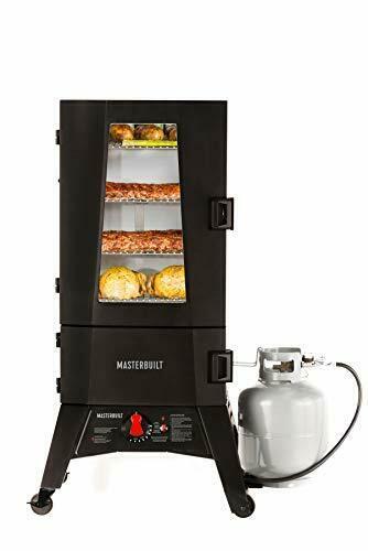 Propane Smoker,Thermostat Control, 40 Inch, chrome-coated SmoRacks, Black.
