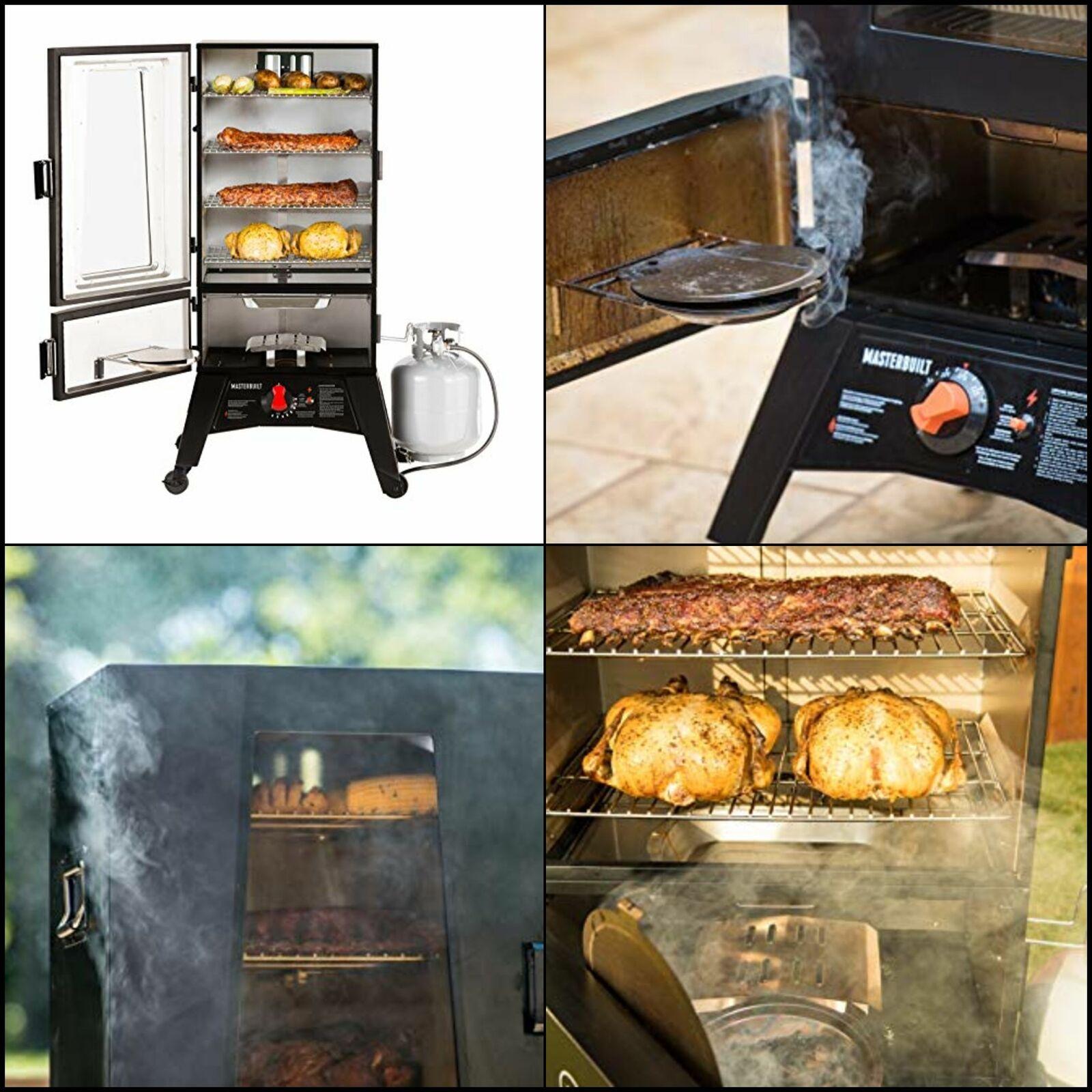 Propane Smoker,Thermostat Control, 40 Inch, chrome-coated SmoRacks, Black.