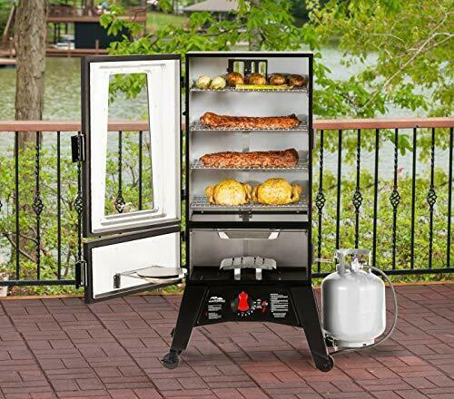 Propane Smoker,Thermostat Control, 40 Inch, chrome-coated SmoRacks, Black.