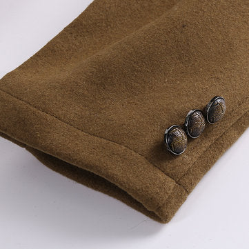 casual thick stand collar patchwork single breasted woolen coat for men
