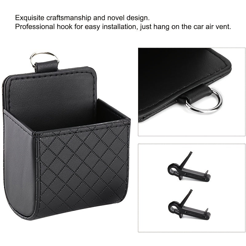 Car Air Vent Hanging StoraBox Mobile Phone Bag PU Leather Car Mobile Phone Holder Car Interior Accessories
