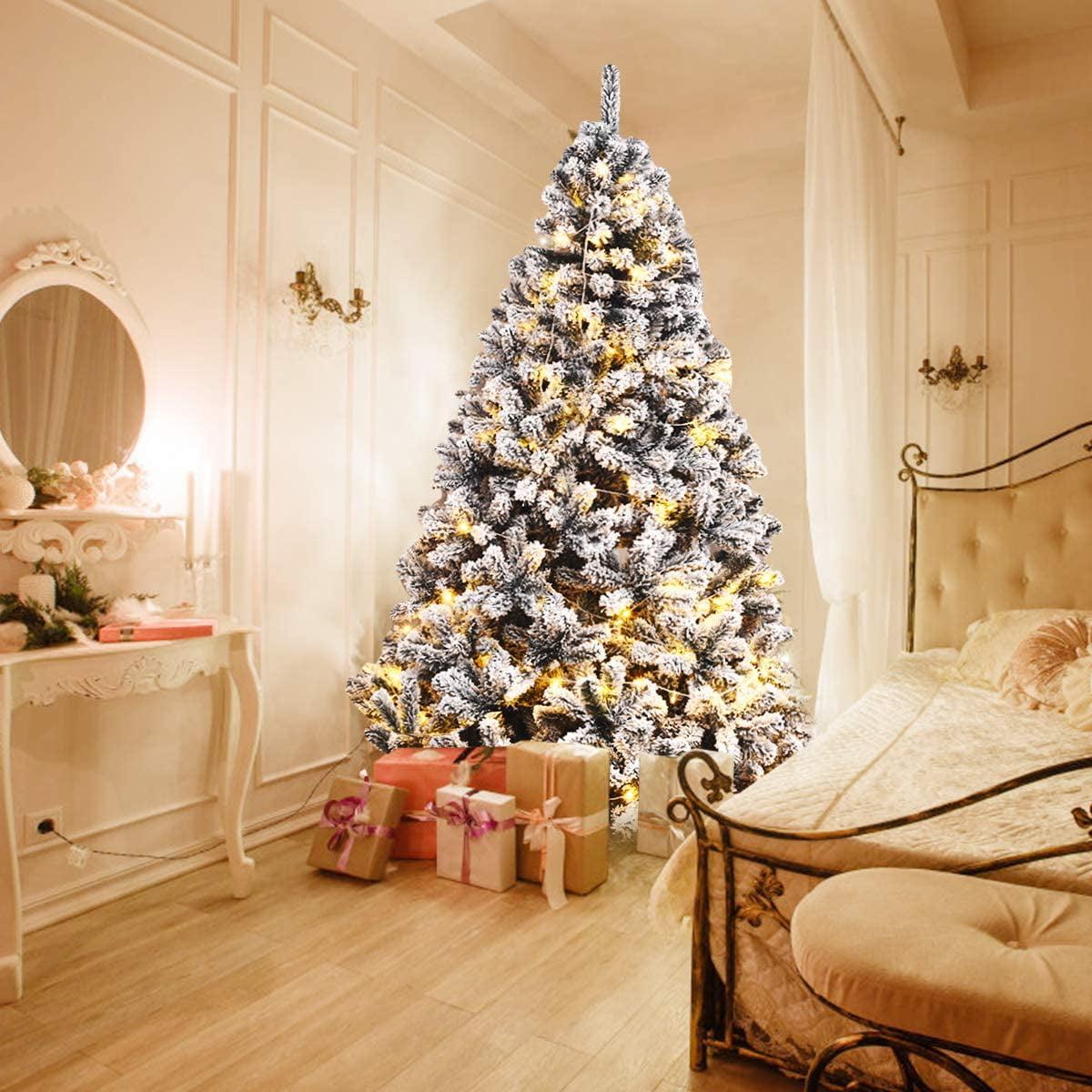Gymax Green Unlit Snow Flocked Hinged Full Artificial Holiday Décor Christmas Tree, 9'