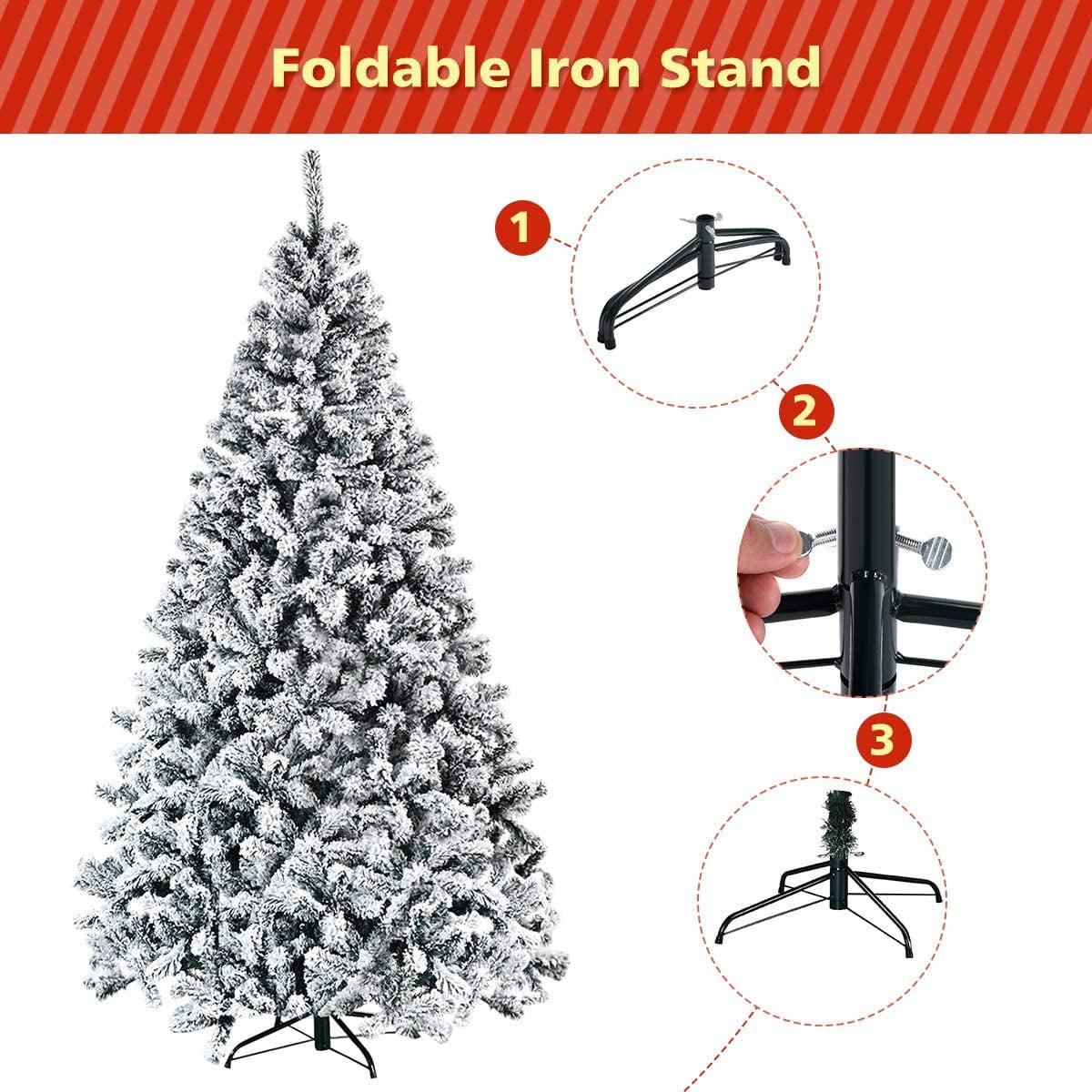 Gymax Green Unlit Snow Flocked Hinged Full Artificial Holiday Décor Christmas Tree, 9'