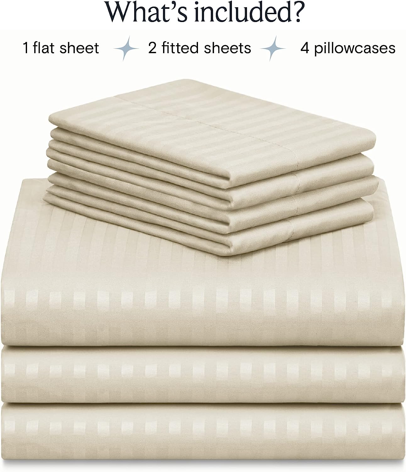 LuxClub Striped Sheets Set, 7 PC Striped Bed Sheets Split King Size, Deep Pockets 18" Eco Friendly Wrinkle Free Cooling Sheets Machine Washable Hotel Bedding Silky Soft (Split King, Striped Cream)