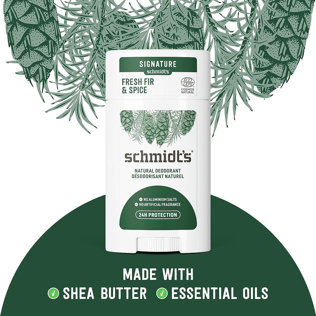 Schmidt's Aluminum Free Natural Deodorant for Women and Men, Fresh Fir &amp; Spice with 24 Hour Odor Protection, Certified Natural, Cruelty Free, Vegan Deodorant 2.65oz 2-pk