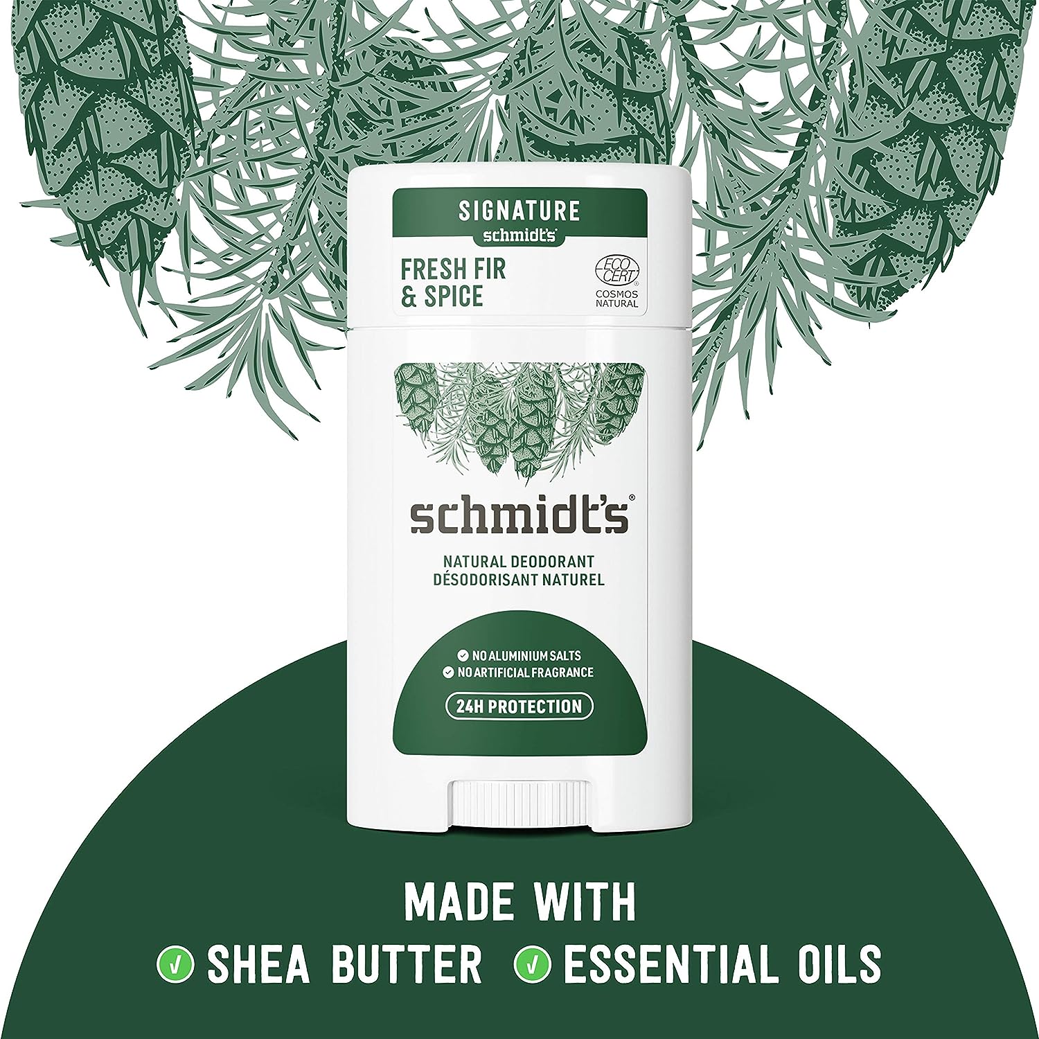 Schmidt's Aluminum Free Natural Deodorant for Women and Men, Fresh Fir &amp; Spice with 24 Hour Odor Protection, Certified Natural, Cruelty Free, Vegan Deodorant 2.65oz 2-pk