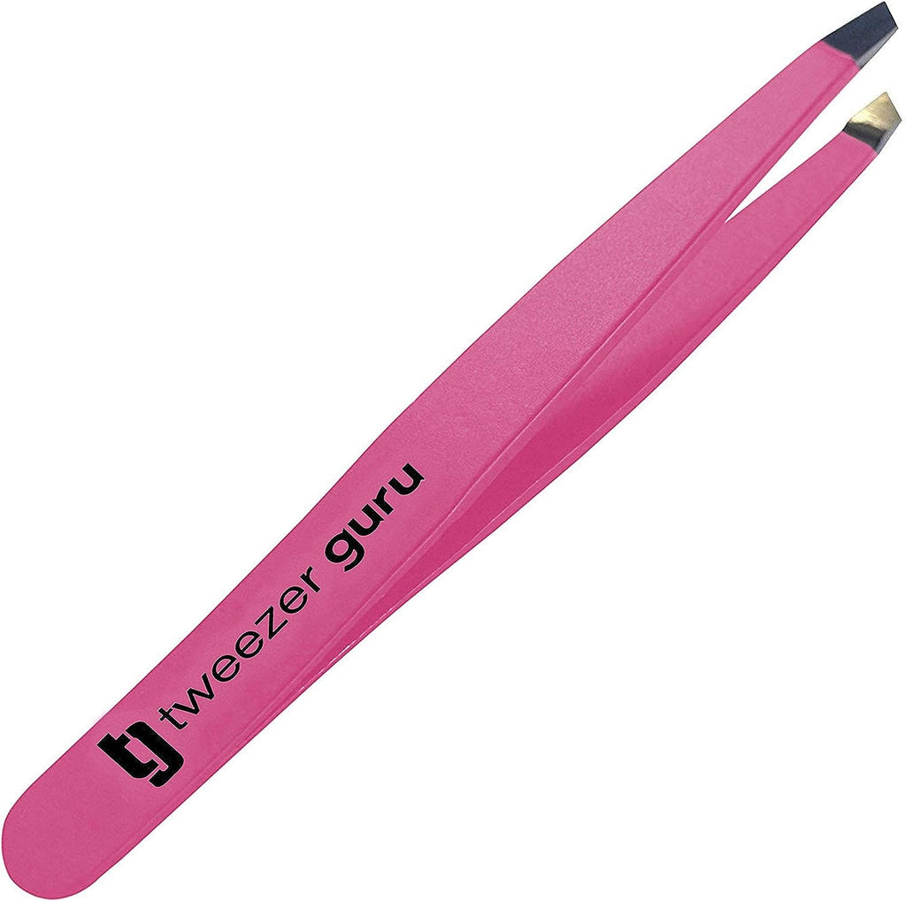 Tweezer Guru Tweezers for Women - Slant Pointed Precision Tweezers for Eyebrows &amp; Ingrown Hair Removal - Blackhead and Splinter Tweezer with Sharp Needle Nose Point for Plucking (Pink)