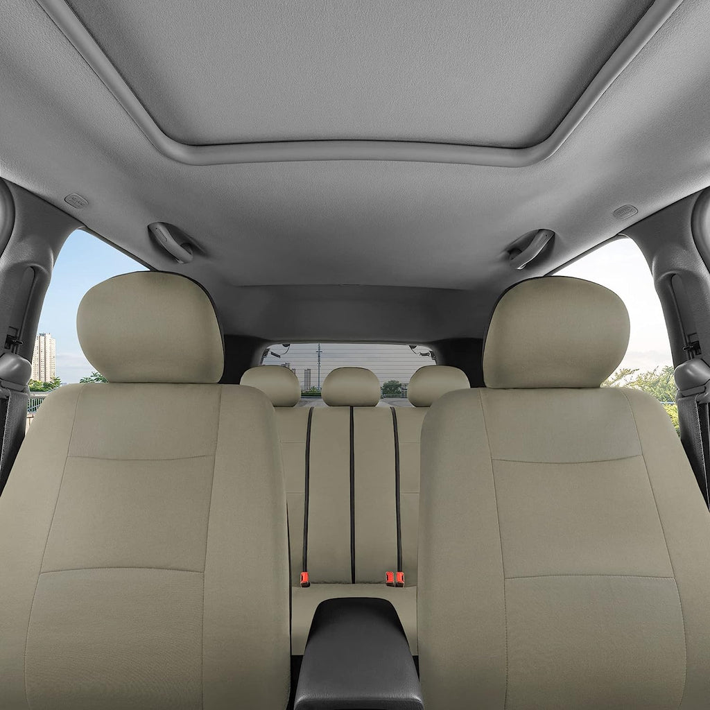 BDK PolyPro Seat Covers Full Set in Solid Beige – Front and Rear Split Bench Seat , Easy to Install for Auto Trucks Van SUV Car