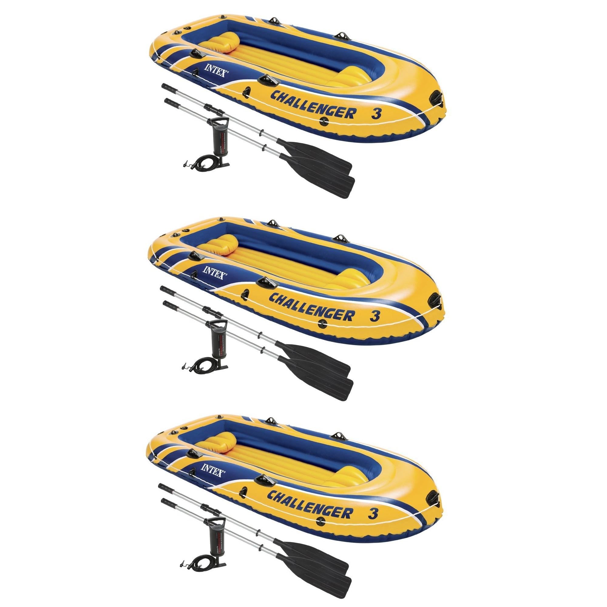 Inflatable Raft Boat Set With Pump And Oars, Yellow (3 Pack)