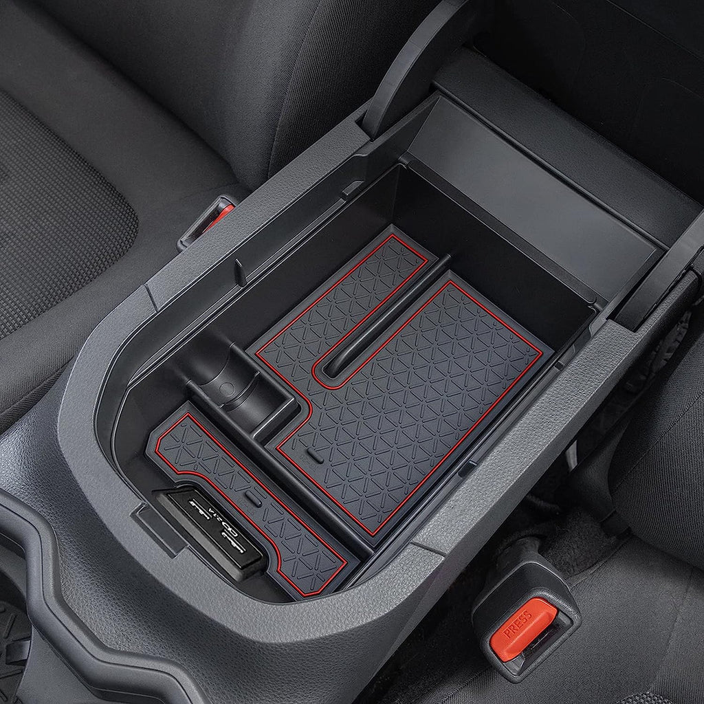 JDMCAR Center Console Tray Organizer Compatible with Toyota RAV4 Accessories 2023 2023 2023 2023 2023 and 2021-2023 RAV4 Prime, Armrest Insert Container ABS Material Secondary Storage Box-Red