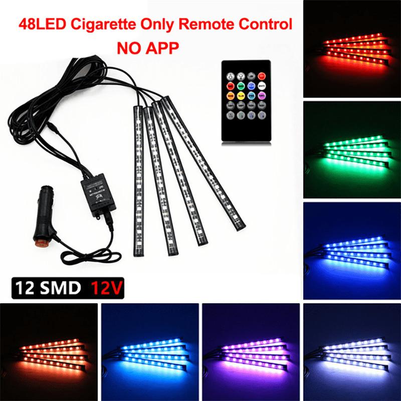 Neon LED Car Interior Ambient Foot Strip Light Kit Accessories Backlight Remote App Remote No Battery Music Control Auto RGB Decorative Lamps