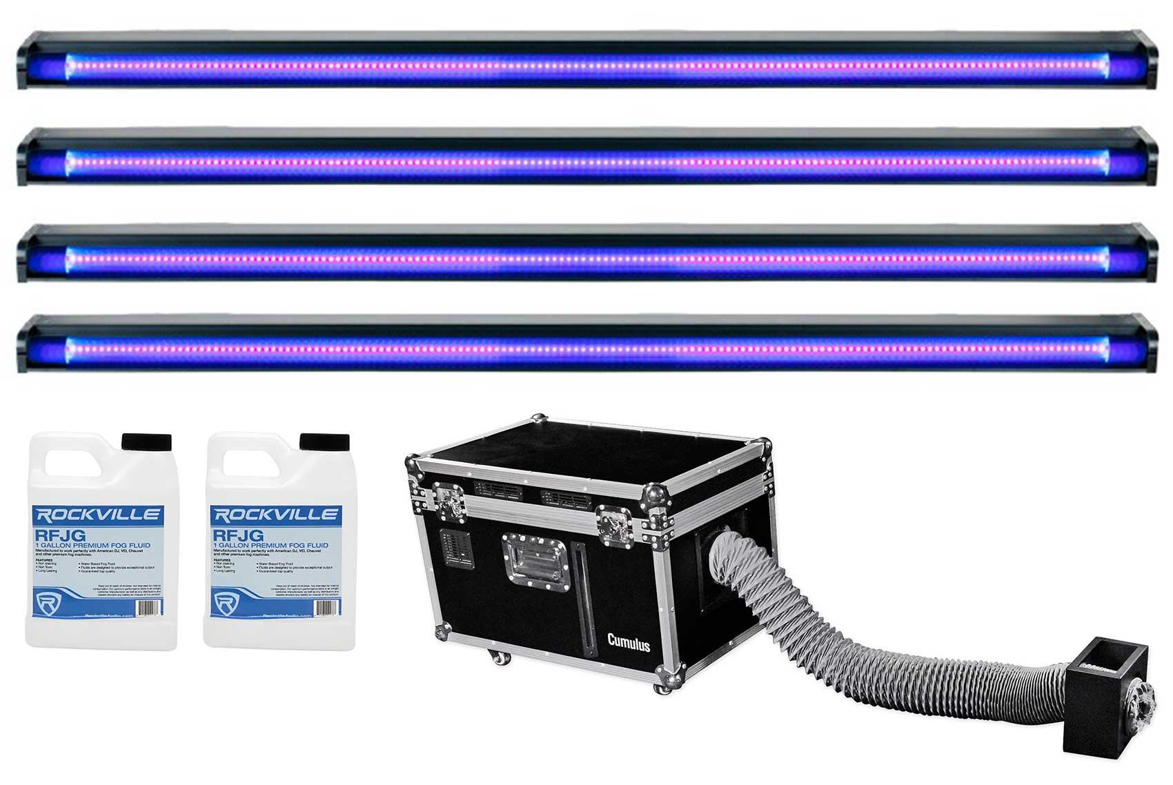 Chauvet DJ CUMULUS Fog Machine DMX Fogger+Case+Fluid+(4) 48" Black Light Strips
