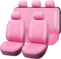 Flying Banner car seat Covers Protects Water Proof Faux Leather Carbon Fiber Fronts Rear Bench Covers (Pink Pink, Full Set - 8PCS)